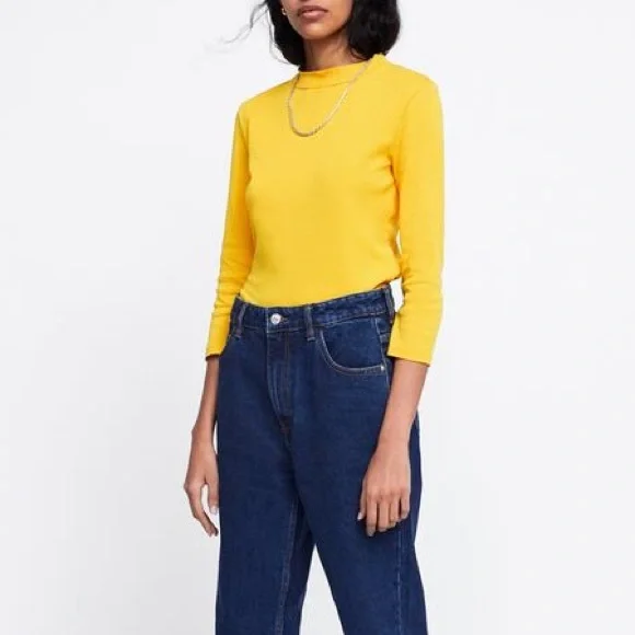 Zara Tops Zara Yellow Mock Neck Long Sleeve Top Poshmark
